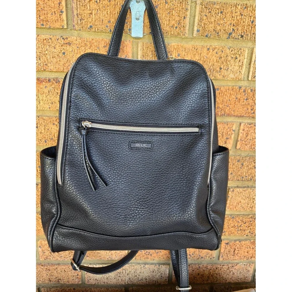 Relic by Fossil Black Pebbled Leather Minimalist Urban Backpack
